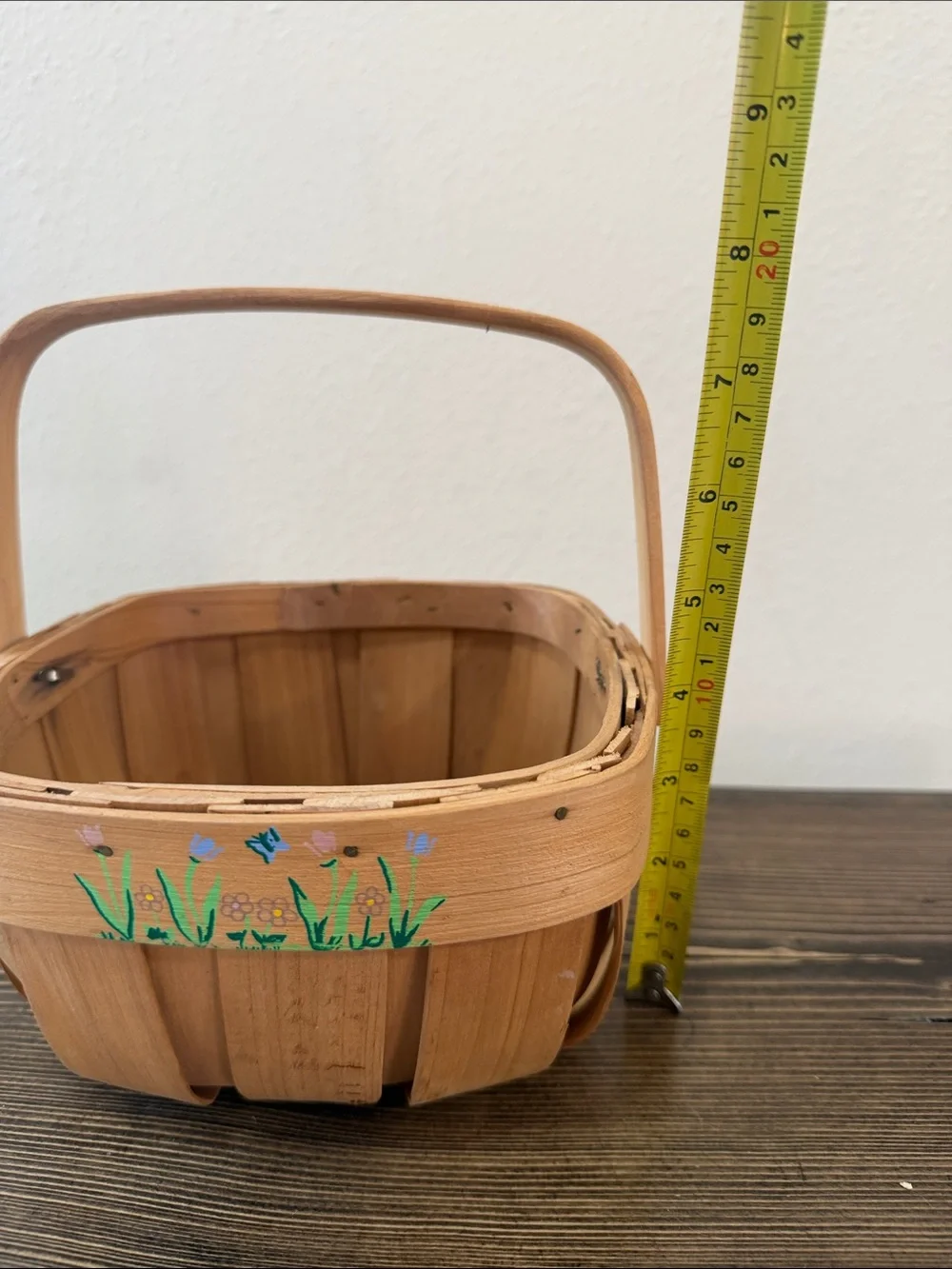 Vintage Hand Painted Wooden Splint Basket Floral Garden Cottagecore Farmhouse